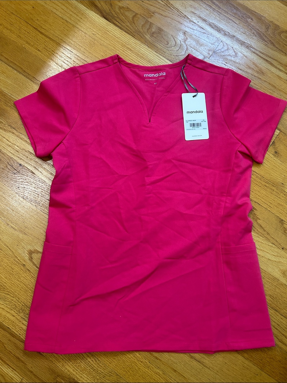 Mandala Women's V-Neck Short Sleeve Scrub Top in Hot Pink